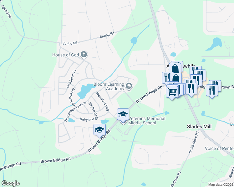 map of restaurants, bars, coffee shops, grocery stores, and more near 200 Charleston Pl in Covington