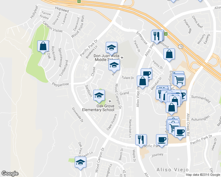 map of restaurants, bars, coffee shops, grocery stores, and more near 4 Maison in Aliso Viejo