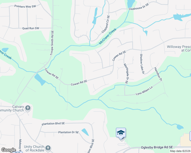 map of restaurants, bars, coffee shops, grocery stores, and more near 300 Cowan Road Southeast in Conyers