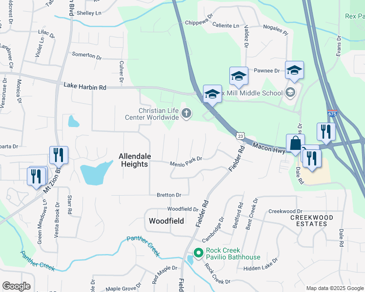 map of restaurants, bars, coffee shops, grocery stores, and more near 6486 Bobolink Court in Rex