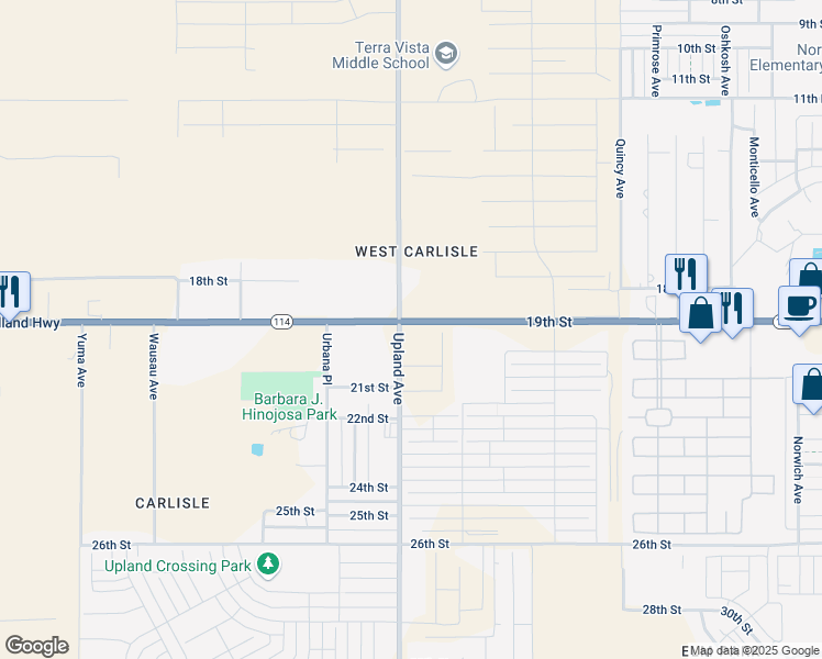 map of restaurants, bars, coffee shops, grocery stores, and more near 7213 19th Street in Lubbock