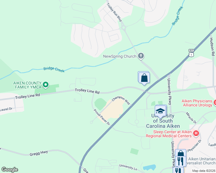 map of restaurants, bars, coffee shops, grocery stores, and more near 673 Trolley Line Road in Graniteville