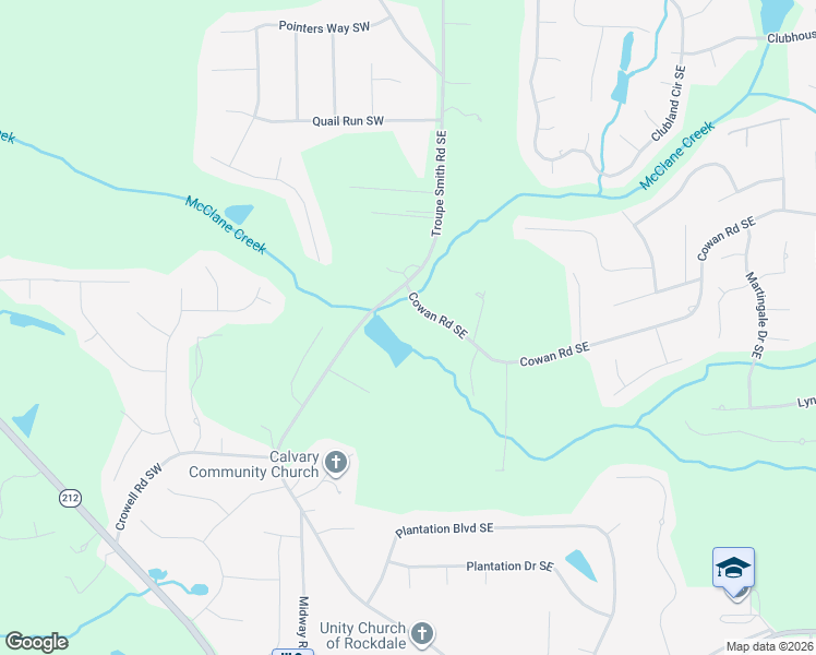 map of restaurants, bars, coffee shops, grocery stores, and more near 197 Cowan Road Southeast in Conyers