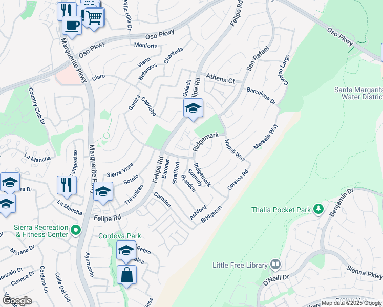map of restaurants, bars, coffee shops, grocery stores, and more near 26502 Treviso in Mission Viejo
