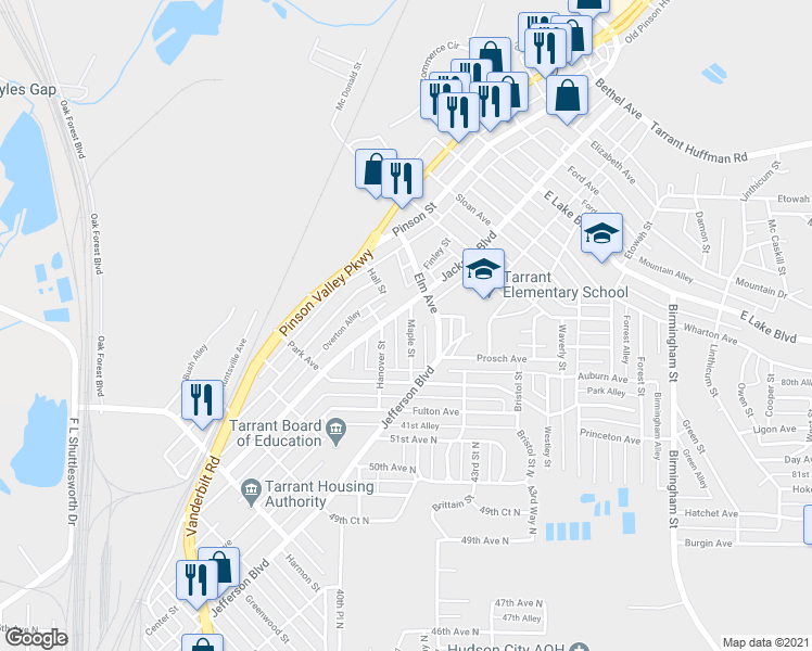 map of restaurants, bars, coffee shops, grocery stores, and more near 1252 Maple Street in Birmingham