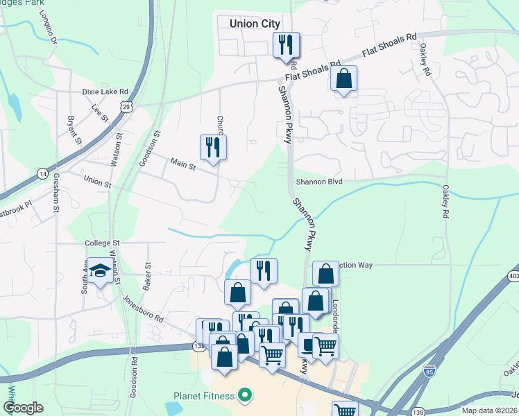 map of restaurants, bars, coffee shops, grocery stores, and more near 4804 Potts Cir in Union City