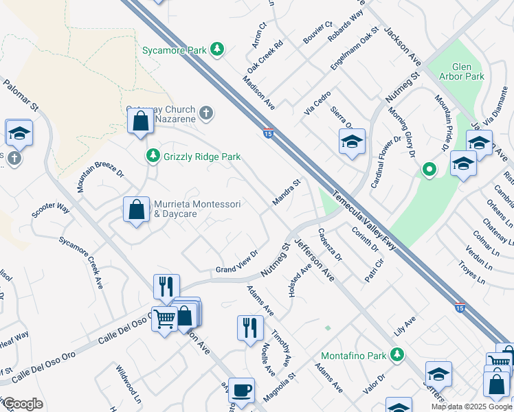 map of restaurants, bars, coffee shops, grocery stores, and more near 41456 Grand View Drive in Murrieta