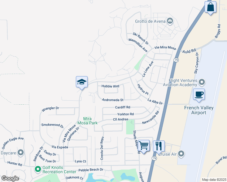 map of restaurants, bars, coffee shops, grocery stores, and more near 29580 Hyperion Street in Murrieta