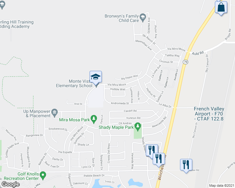 map of restaurants, bars, coffee shops, grocery stores, and more near 29556 Hyperion Street in Murrieta