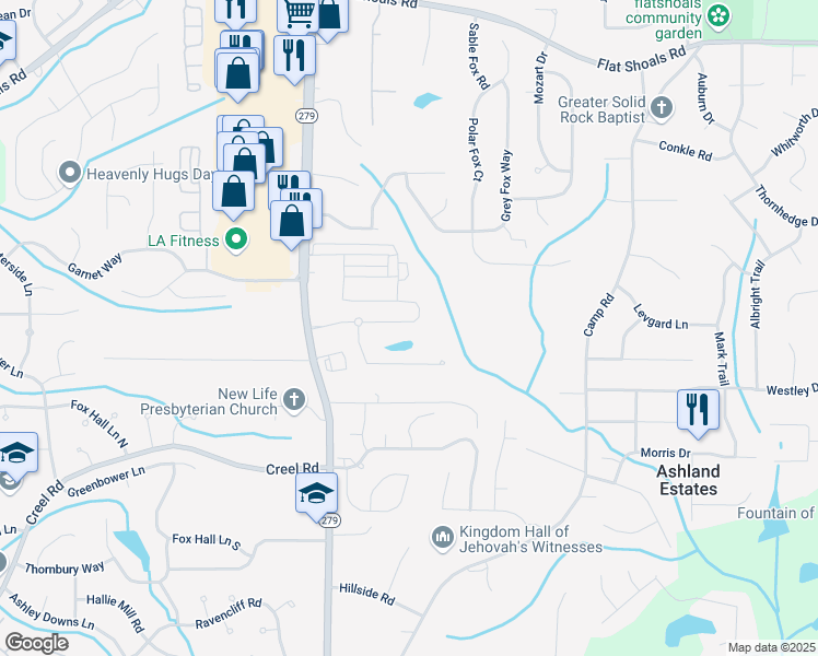 map of restaurants, bars, coffee shops, grocery stores, and more near 2348 Bigwood Trail in Atlanta