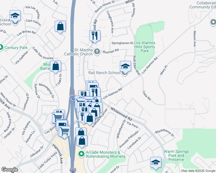 map of restaurants, bars, coffee shops, grocery stores, and more near 39282 Vía Cadiz in Murrieta