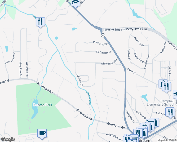 map of restaurants, bars, coffee shops, grocery stores, and more near 710 Small Elk Ct in Fairburn