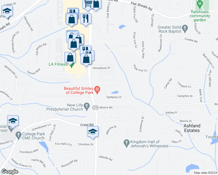 map of restaurants, bars, coffee shops, grocery stores, and more near 2386 Bigwood Trail in Atlanta