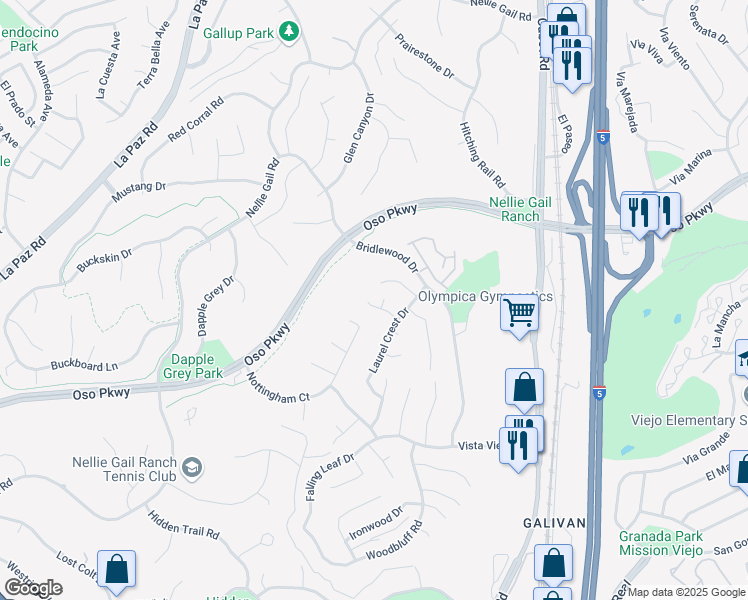 map of restaurants, bars, coffee shops, grocery stores, and more near 26542 Poinsettia Court in Laguna Hills