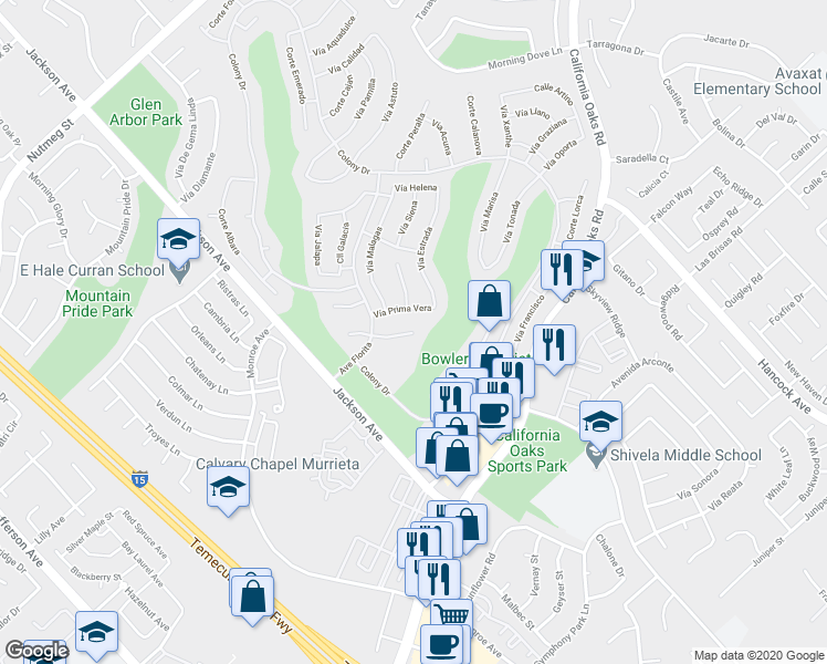 map of restaurants, bars, coffee shops, grocery stores, and more near 24213 Corte Cordoba in Murrieta