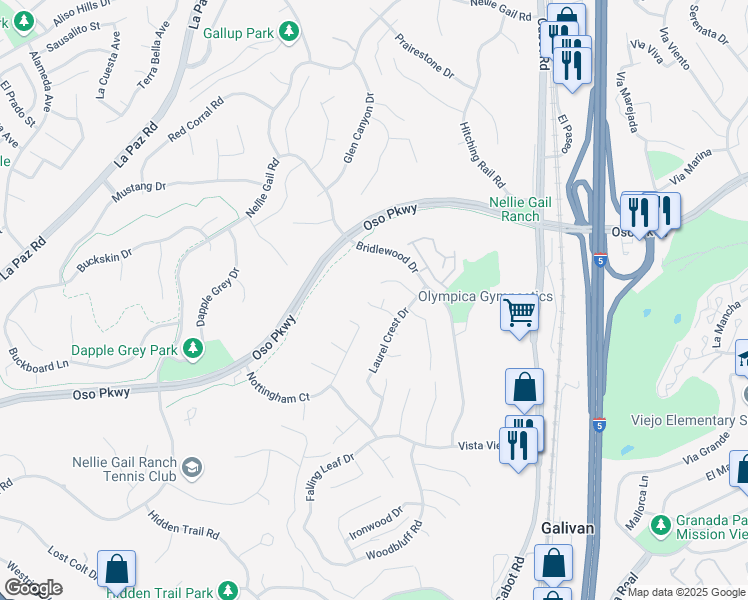 map of restaurants, bars, coffee shops, grocery stores, and more near 25711 Wood Brook Road in Laguna Hills