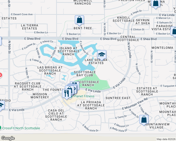 map of restaurants, bars, coffee shops, grocery stores, and more near in Scottsdale