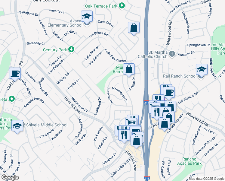 map of restaurants, bars, coffee shops, grocery stores, and more near 24613 Morningstar Drive in Murrieta