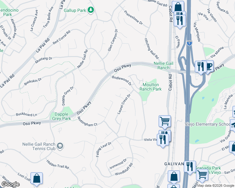 map of restaurants, bars, coffee shops, grocery stores, and more near 26542 Poinsettia Court in Laguna Hills