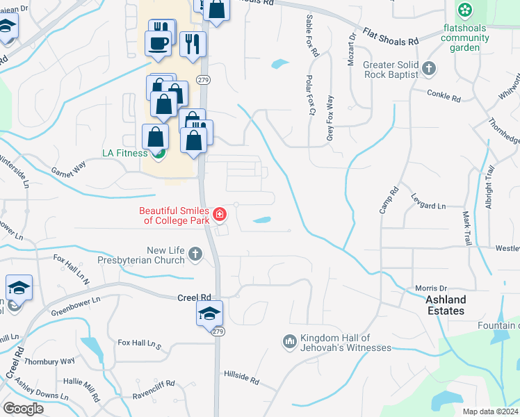 map of restaurants, bars, coffee shops, grocery stores, and more near 2364 Bigwood Trail in Atlanta