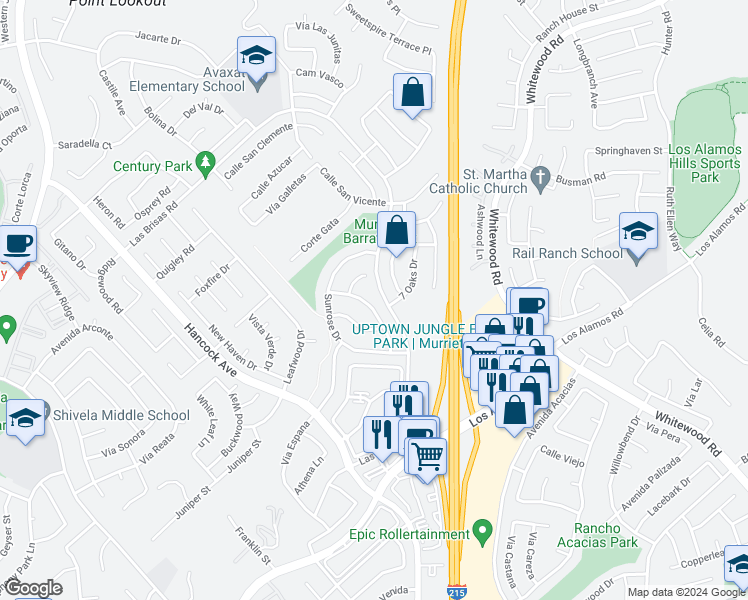 map of restaurants, bars, coffee shops, grocery stores, and more near 24662 Morningstar Drive in Murrieta