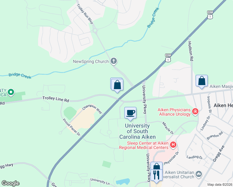 map of restaurants, bars, coffee shops, grocery stores, and more near 603 Trolley Line Road in Graniteville