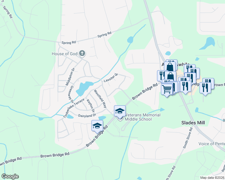 map of restaurants, bars, coffee shops, grocery stores, and more near 180 Charleston Place in Covington