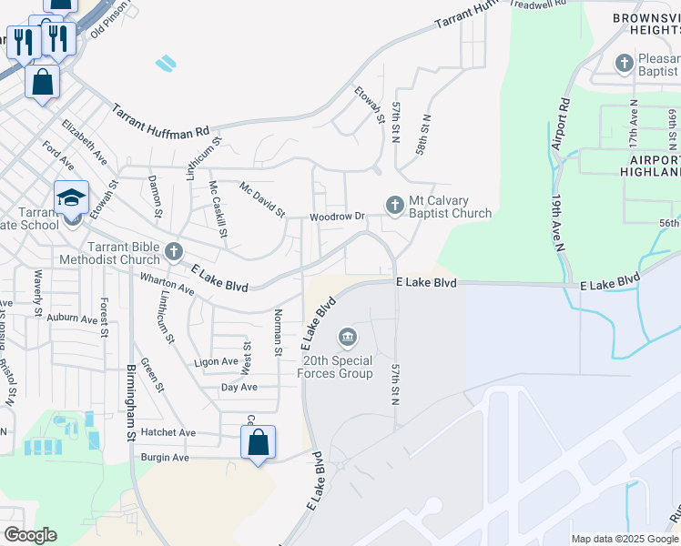 map of restaurants, bars, coffee shops, grocery stores, and more near 1500 Saint Joseph Street in Birmingham