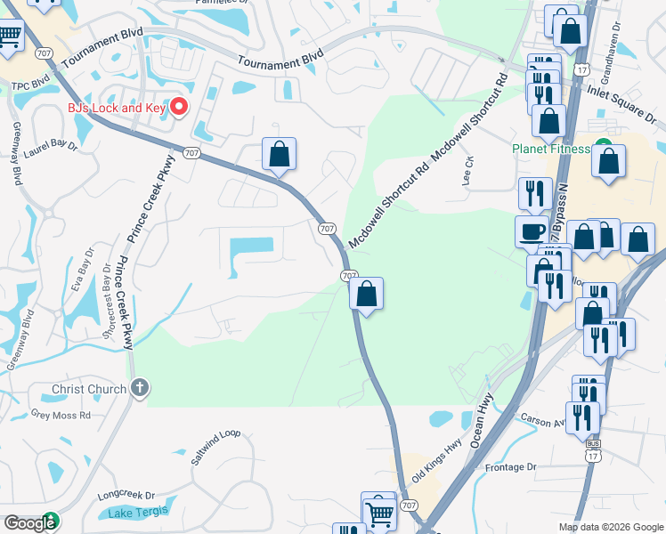 map of restaurants, bars, coffee shops, grocery stores, and more near 1001 Vestry Drive in Murrells Inlet