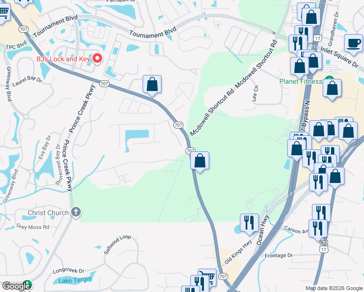 map of restaurants, bars, coffee shops, grocery stores, and more near 1001 Vestry Drive in Murrells Inlet