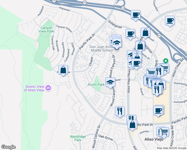 map of restaurants, bars, coffee shops, grocery stores, and more near 16 Key Largo in Aliso Viejo