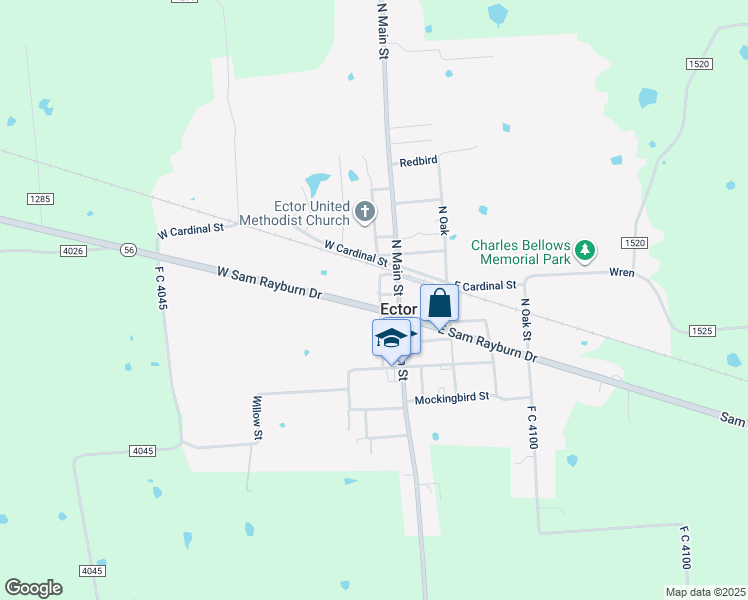 map of restaurants, bars, coffee shops, grocery stores, and more near 120 South Red Bud Street in Ector