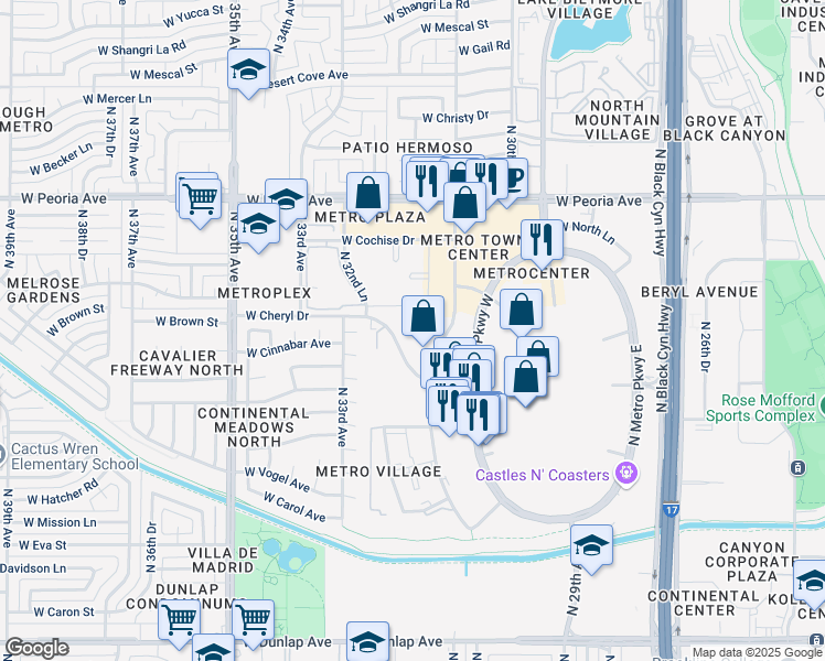 map of restaurants, bars, coffee shops, grocery stores, and more near 10000 North 31st Avenue in Phoenix
