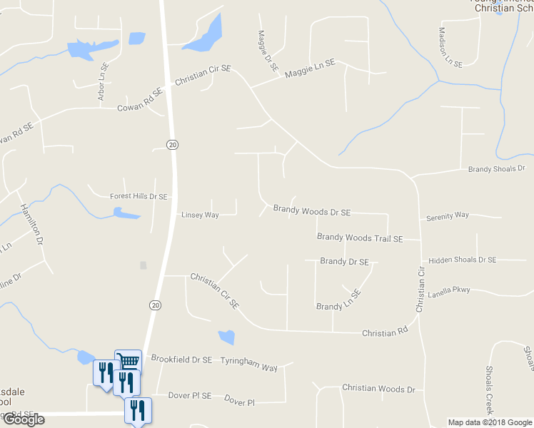 map of restaurants, bars, coffee shops, grocery stores, and more near 4180 Lance Circle Southeast in Conyers