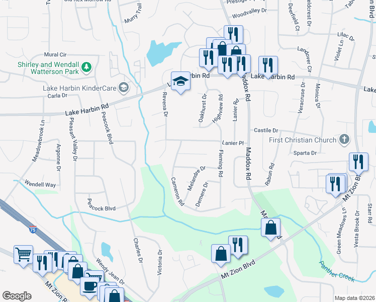 map of restaurants, bars, coffee shops, grocery stores, and more near 2216 Willoby Court in Morrow