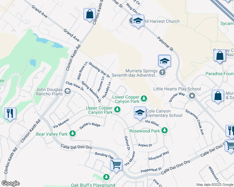 map of restaurants, bars, coffee shops, grocery stores, and more near 37376 Deep Wood Drive in Murrieta