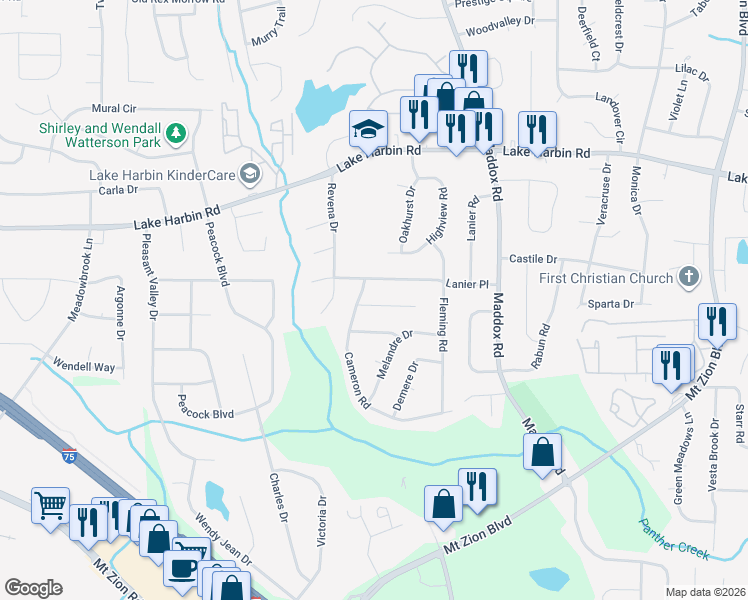 map of restaurants, bars, coffee shops, grocery stores, and more near 2216 Willoby Court in Morrow