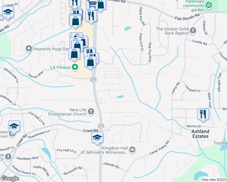 map of restaurants, bars, coffee shops, grocery stores, and more near 2384 Bigwood Trail in Atlanta