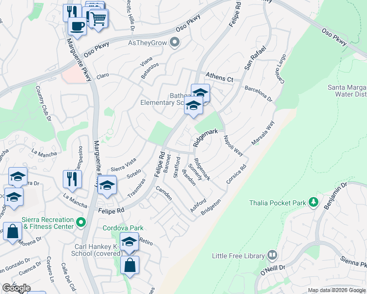 map of restaurants, bars, coffee shops, grocery stores, and more near 26499 Portola in Mission Viejo