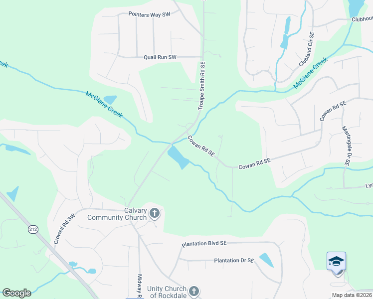 map of restaurants, bars, coffee shops, grocery stores, and more near 197 Cowan Road Southeast in Conyers