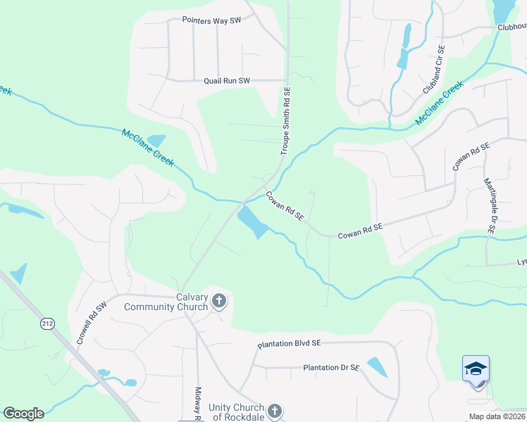 map of restaurants, bars, coffee shops, grocery stores, and more near 197 Cowan Road Southeast in Conyers