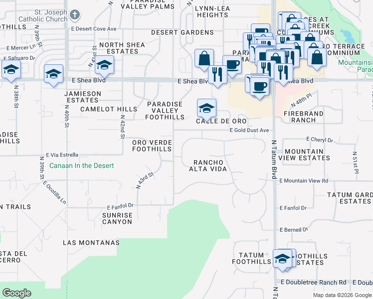 map of restaurants, bars, coffee shops, grocery stores, and more near 4401 East Onyx Avenue in Phoenix