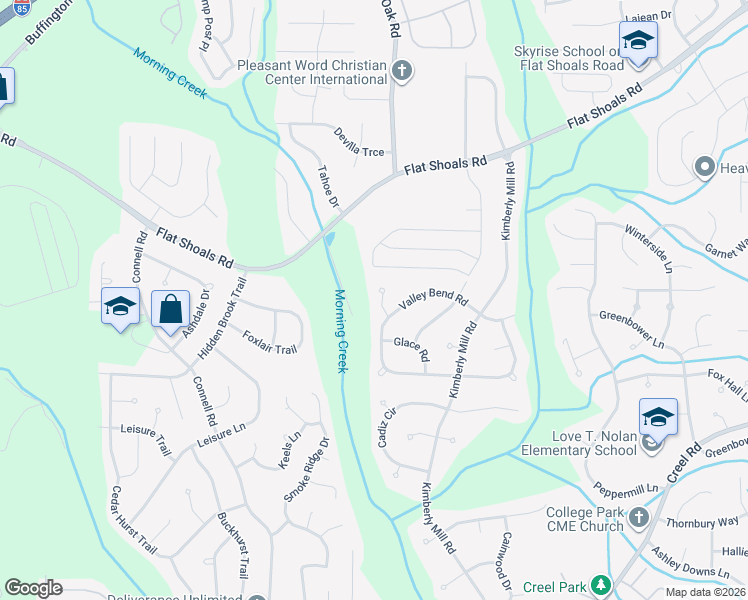 map of restaurants, bars, coffee shops, grocery stores, and more near 120 Valley Bend Lane in Atlanta