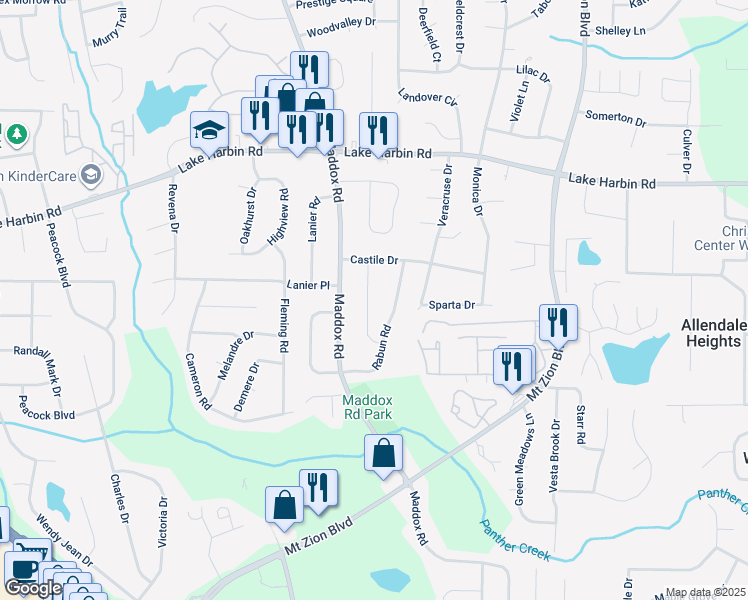 map of restaurants, bars, coffee shops, grocery stores, and more near 6490 Sinclair Place in Morrow