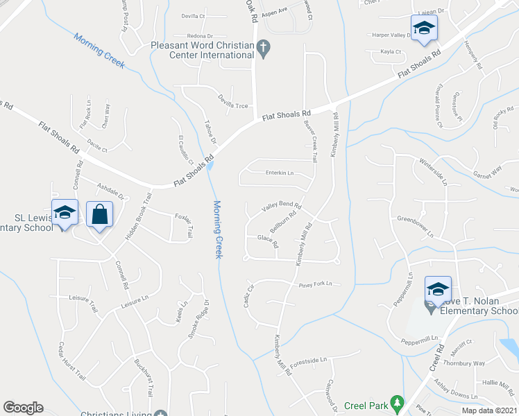 map of restaurants, bars, coffee shops, grocery stores, and more near 3300 Valley Bend Road in Atlanta