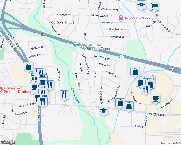 map of restaurants, bars, coffee shops, grocery stores, and more near 6476 Boca Grande Boulevard in Forest Park