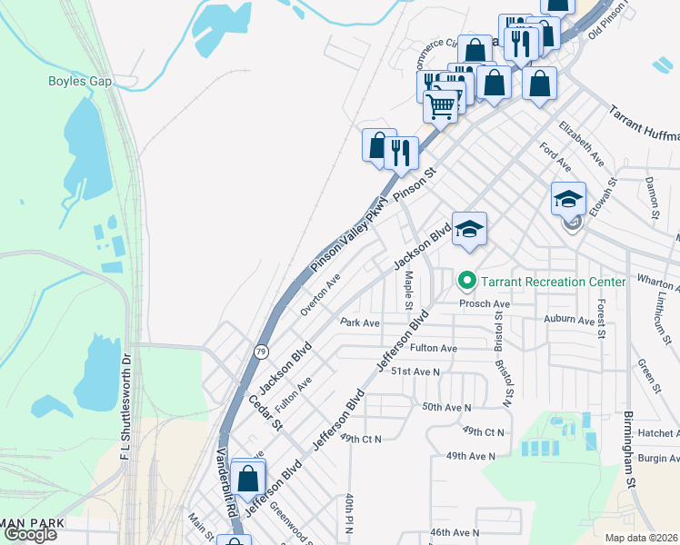 map of restaurants, bars, coffee shops, grocery stores, and more near 1041 Overton Avenue in Birmingham