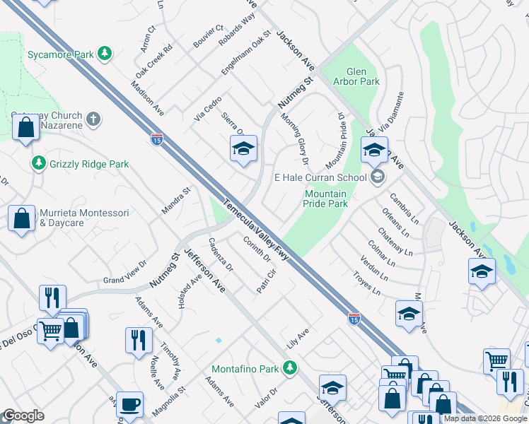 map of restaurants, bars, coffee shops, grocery stores, and more near 23867 Hyacinth Drive in Murrieta