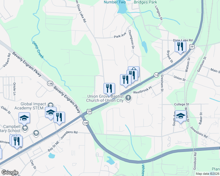 map of restaurants, bars, coffee shops, grocery stores, and more near 6534 Lower Dixie Lake Road in Union City