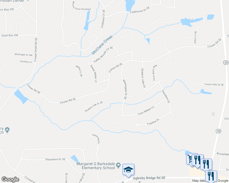 map of restaurants, bars, coffee shops, grocery stores, and more near 563 Medalist Way Southeast in Conyers